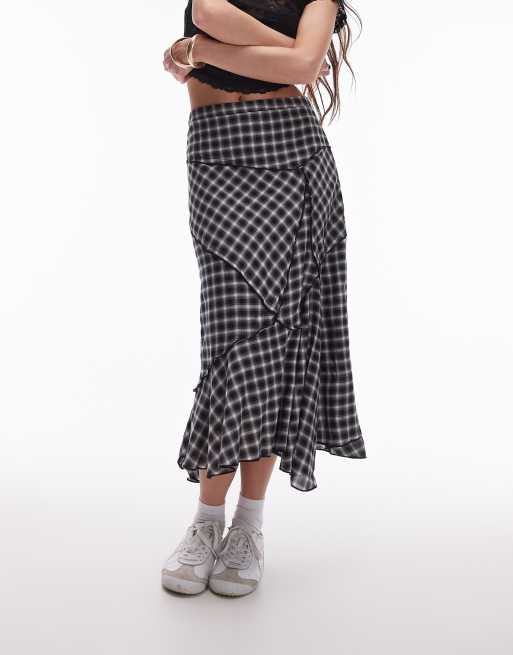 Topshop - Asymmetrisk midinederdel med monokrome tern, 4 af 5