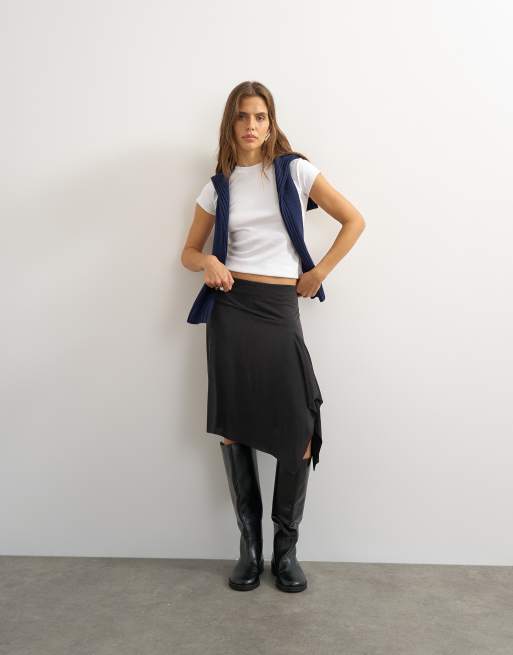 Topshop asymmetrisk mjuk midikjol i svart, 5 av 5