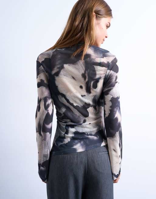 Topshop - Asymmetrisk multifarvet top med abstrakt print og drapering, 4 af 4