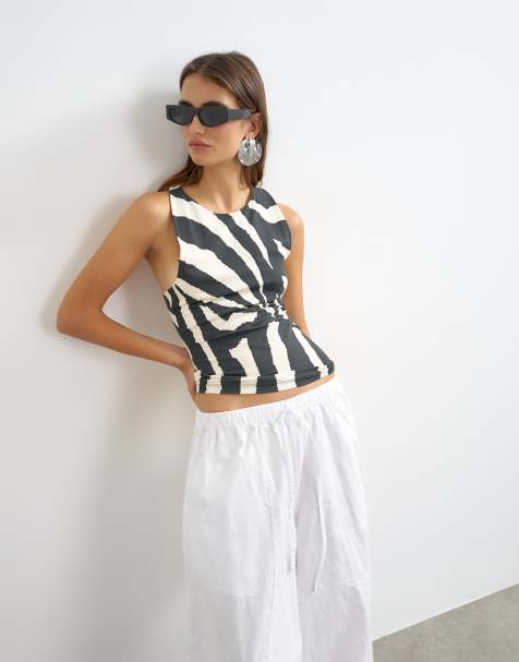 Topshop asymmetrisk racerback-top med zebraprint - view 1