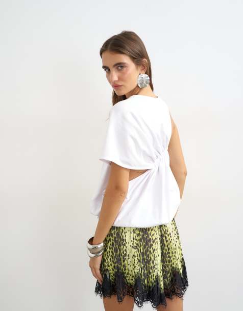 Topshop asymmetrisk t-shirt med rynkad rygg i vitt - view 1