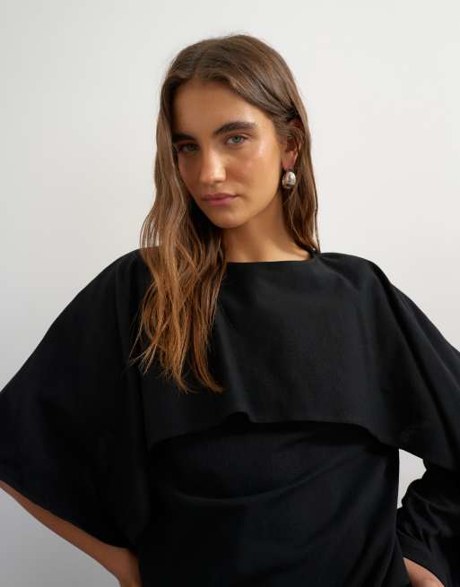 Topshop asymmetrisk top med flæser i sort, 2 af 4