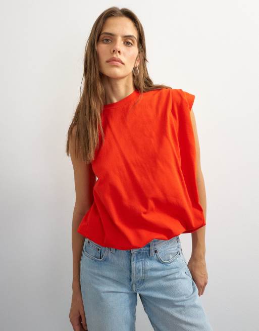 Topshop asymmetrisk top med rynket ryg i rød, 4 af 4