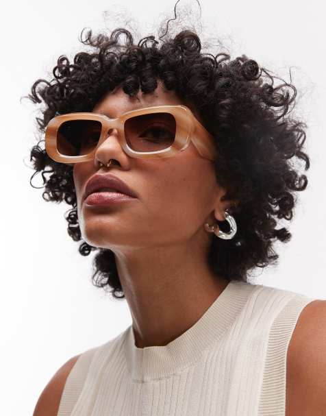 Topshop - Athens - Lunettes de soleil rectangulaires - Marron - view 1