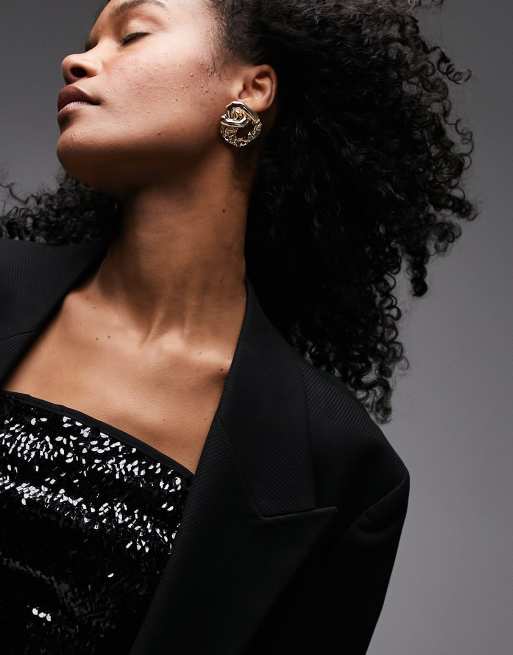 Topshop - Athens - Orecchini a bottone appariscenti rotondi color oro effetto colato