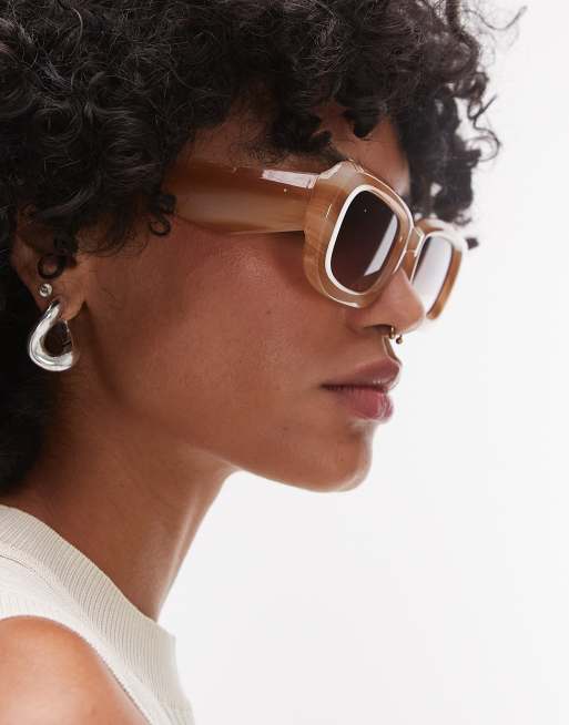 Topshop – Athens – Prostokątne brązowe okulary przeciwsłoneczne, 3 z 3