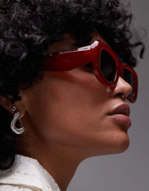 Topshop – Athens – Rechteckige Sonnenbrille in milchigem Orange, 3 von 3