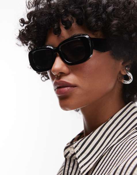 Topshop – Athens – Rechteckige Sonnenbrille in Schwarz - view 1