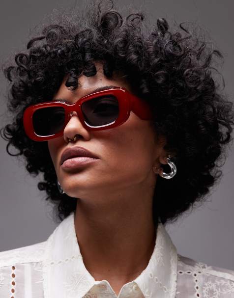 Topshop – Athens – Vitorange, rektangulära solglasögon - view 1