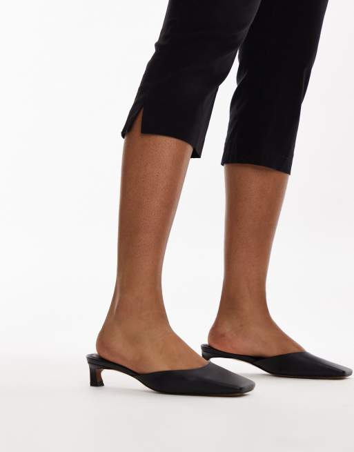 Black leather mules heel hotsell