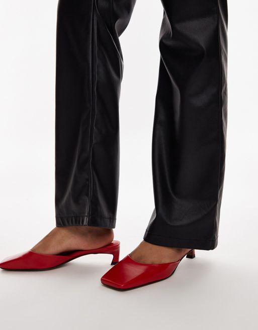 Topshop - Audrey - Røde mules i premium-læder med mellemhøj hæl og firkantet tå