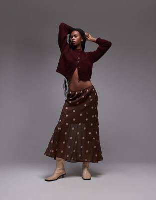 Thumbnail - Topshop - Auffällig gepunkteter Chiffon-Rock in Braun