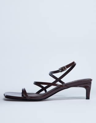  Autumn minimal mid heel sandal in chocolate