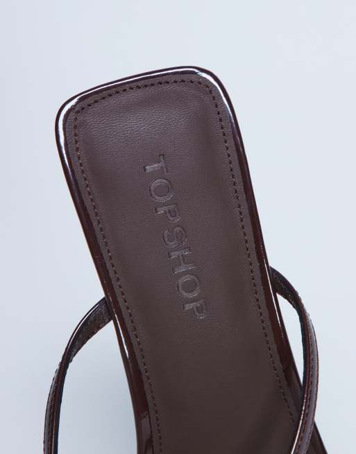 Topshop Autumn minimal mid heel sandal in chocolate