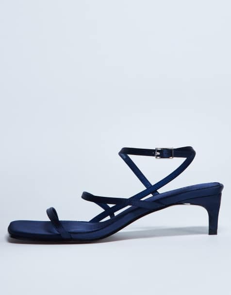 Topshop Autumn minimal mid heel sandal in navy satin - view 1