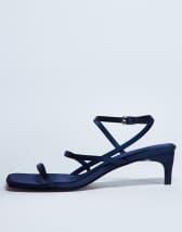 Topshop Autumn minimal mid heel sandal in navy satin