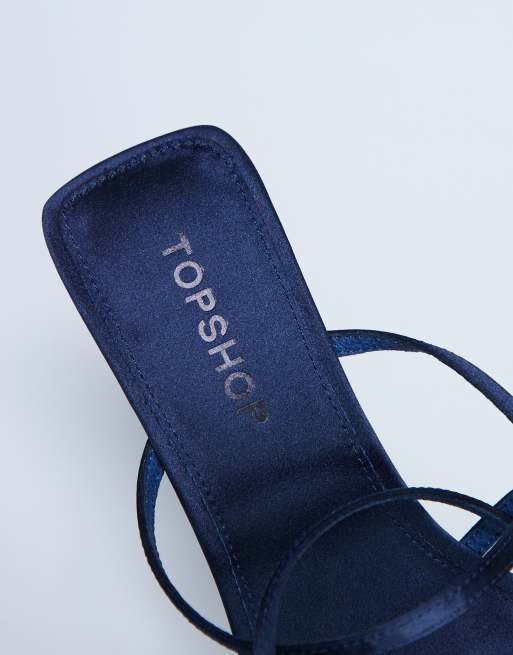 Topshop Autumn minimal mid-heel sandals in navy satin, 4 of 4