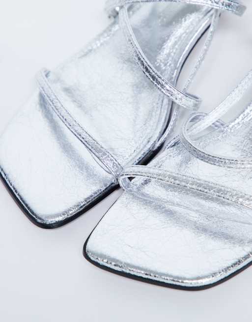 Topshop Autumn minimal mid heel sandals in silver, 2 of 4