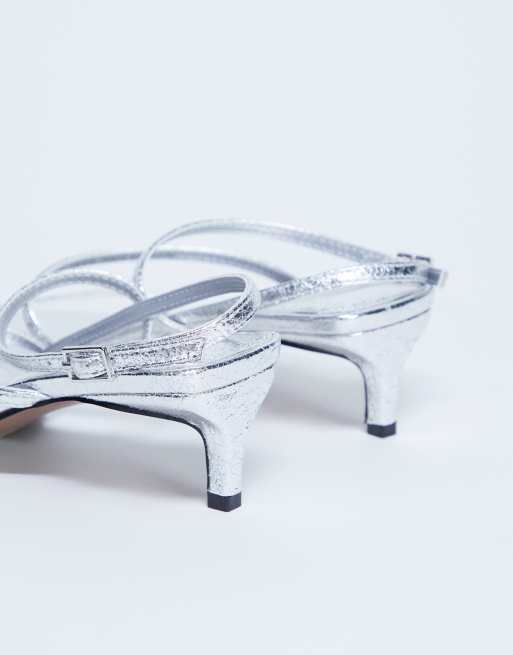 Topshop Autumn minimal mid heel sandals in silver, 3 of 4