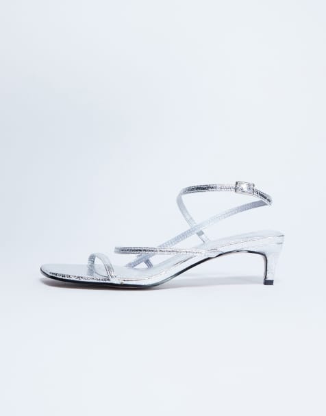 Topshop – Autumn – Silverfärgade, minimalistiska sandaler med halvhöga klackar - view 1