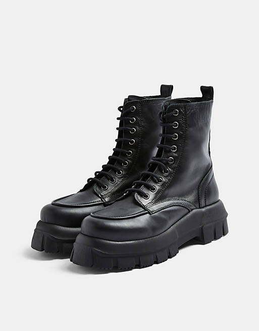Topshop Ava Black Chunky Leather Boot