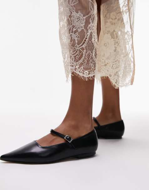 Topshop Ava pointed toe ballet flat shoes in black - view 1
