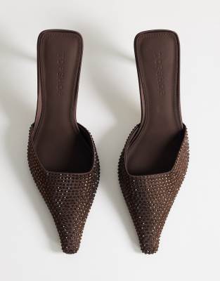 Topshop Avery embellished heeled mules in chocolate
