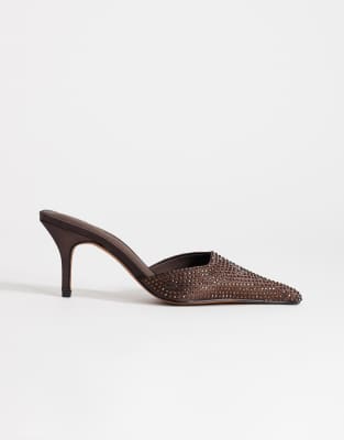  Avery embellished mule mid court in chocolate