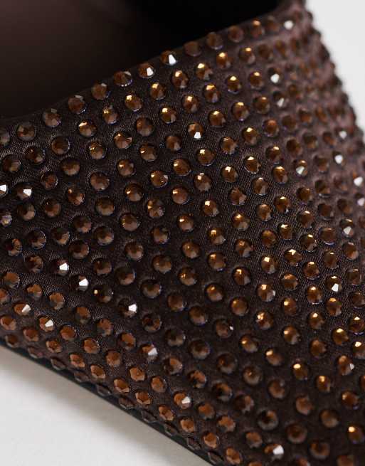 Topshop Avery embellished mule mid pumps in chocolate, 4 of 4