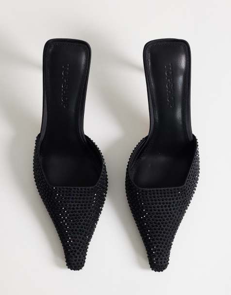 Topshop Avery embellished pointed mule courts in black - view 1