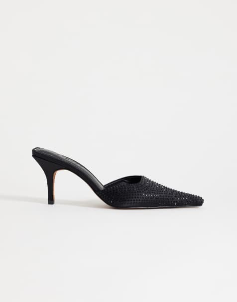 Topshop Avery embellished pointed mule mid court in black - view 1