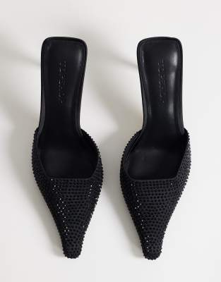 Topshop Avery Embellished Pointed Toe Heeled Mules In Black