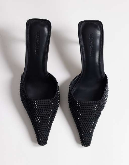 Topshop - Avery - Puntige muiltjes met versiering in zwart, 3 van 4