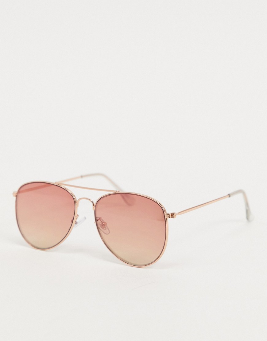 Topshop aviator mirrored sunglasses in pink-Gold