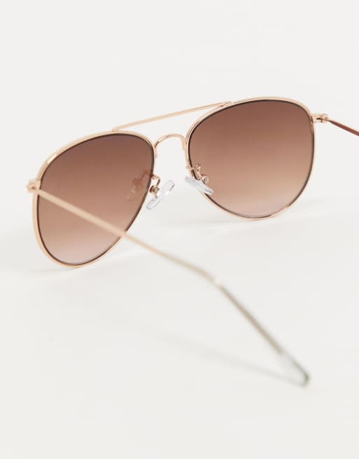 Topshop - Aviator zonnebril van goud metaal met bruine glazen met kleurverloop, 2 van 4