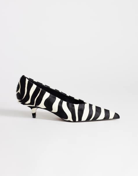 Topshop Avril Mid-Court-Schuh mit Kitten-Heel aus Echtleder in Schwarz und Weiß mit Zebra-Muster - view 1