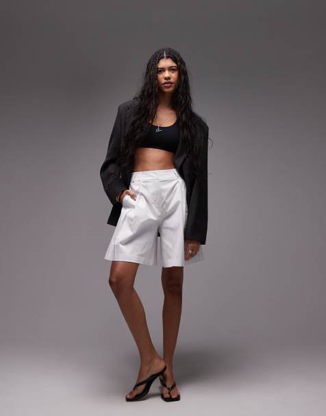 Topshop awkward A line double pleat shorts in white - view 1