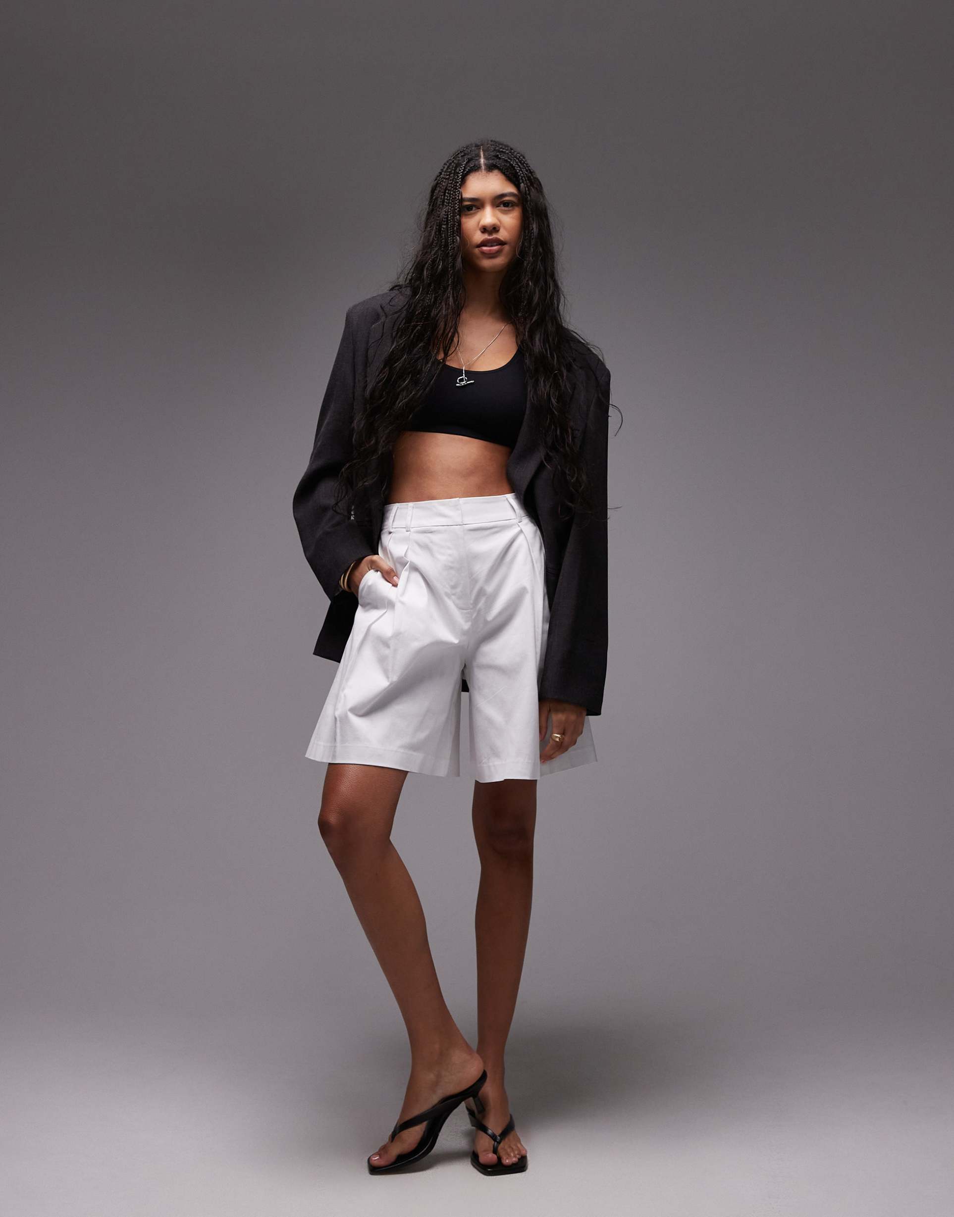 topshop awkward a line double pleat shorts in white