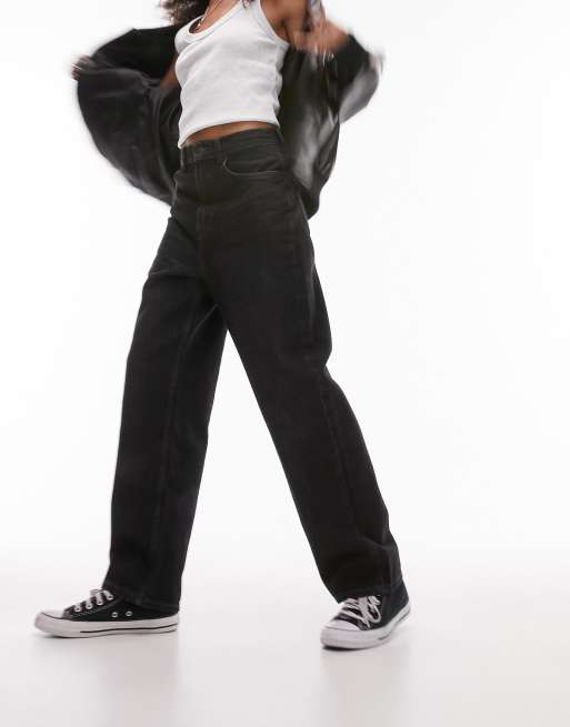 Topshop Awkward Barrel high rise jean in washed black