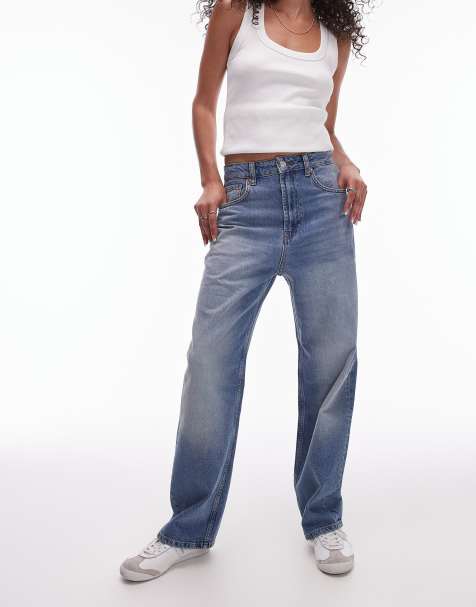 Topshop awkward barrel high rise jeans in vintage blue - view 1