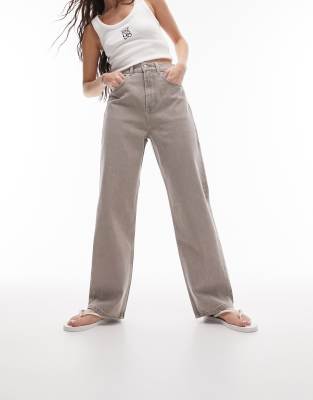 Topshop Awkward High Waist Barrel Jeans In Neutral