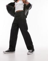 Topshop loose fit turn up jean in washed black | ASOS