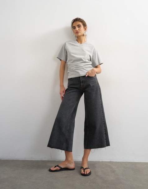 Topshop awkward crop jeans in washed black - view 1