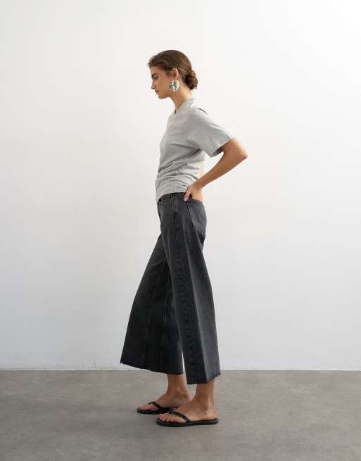 Topshop awkward crop jeans in washed black, 4 of 8
