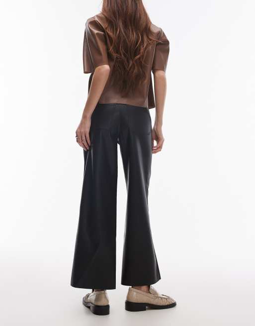 Topshop awkward length faux leather pants in Black