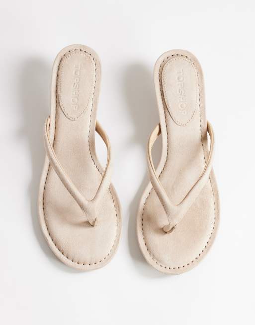 Topshop Axel flip flop mid heel sandals in camel, 3 of 4