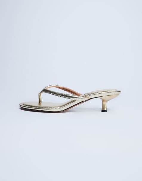 Topshop - Axel - Sandales à talon mi-haut et entre-doigts - Doré - view 1