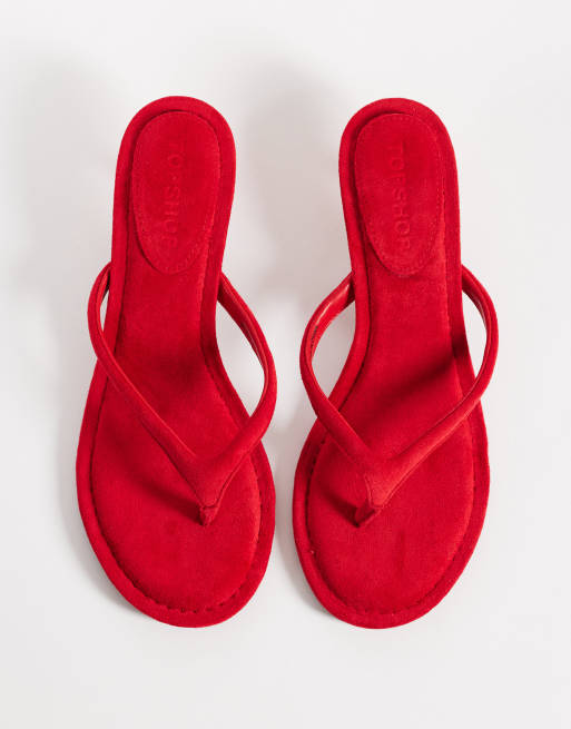 Topshop - Axel - Sandalias de dedo rojas de tacón medio, 2 de 4
