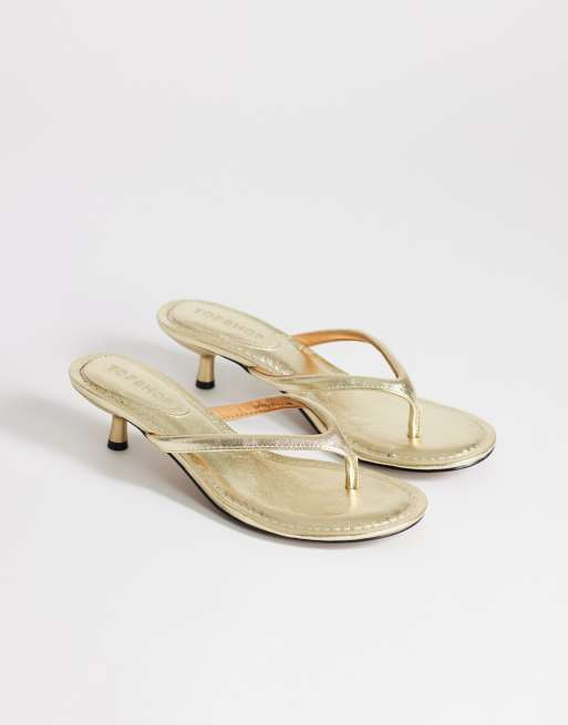 Topshop - Axel - Teensandalen met halfhoge hak in goud, 2 van 4