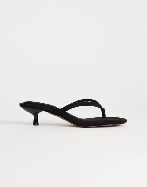 Topshop Axel toe thong mid heel sandal in black faux suede - view 1
